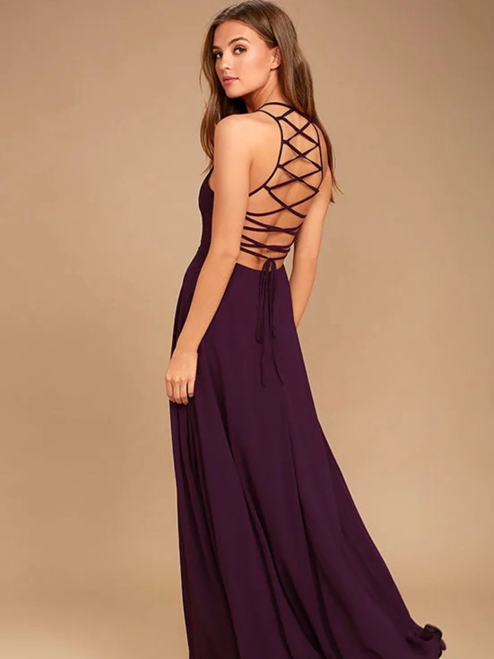 Lulu's Plum Halter Maxi Dress